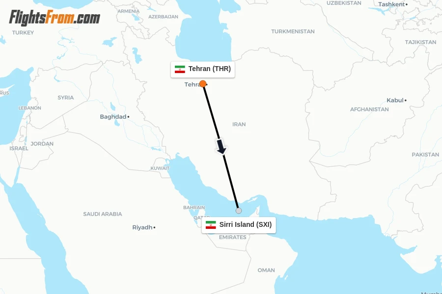 Flights from Tehran to Sirri Island route map