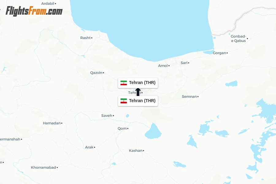 Flights from Tehran to Tehran route map