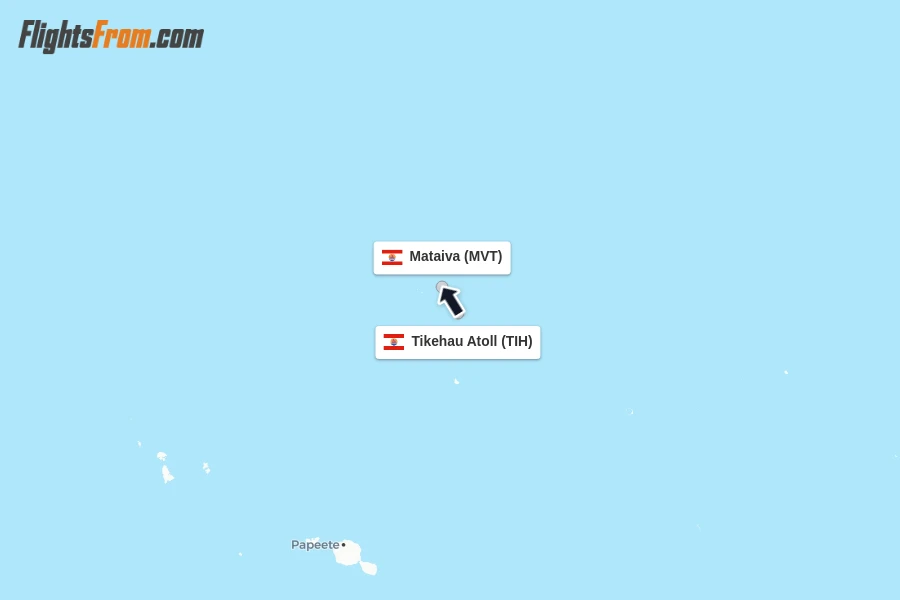 Flights from Tikehau Atoll to Mataiva route map