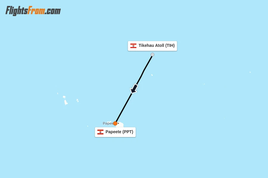 Flights from Tikehau Atoll to Papeete route map