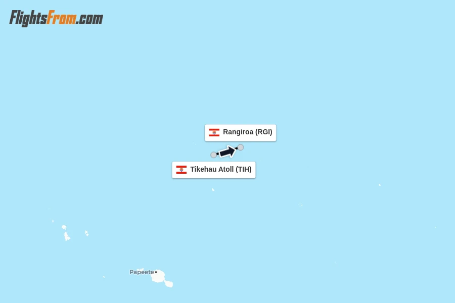 Flights from Tikehau Atoll to Rangiroa route map