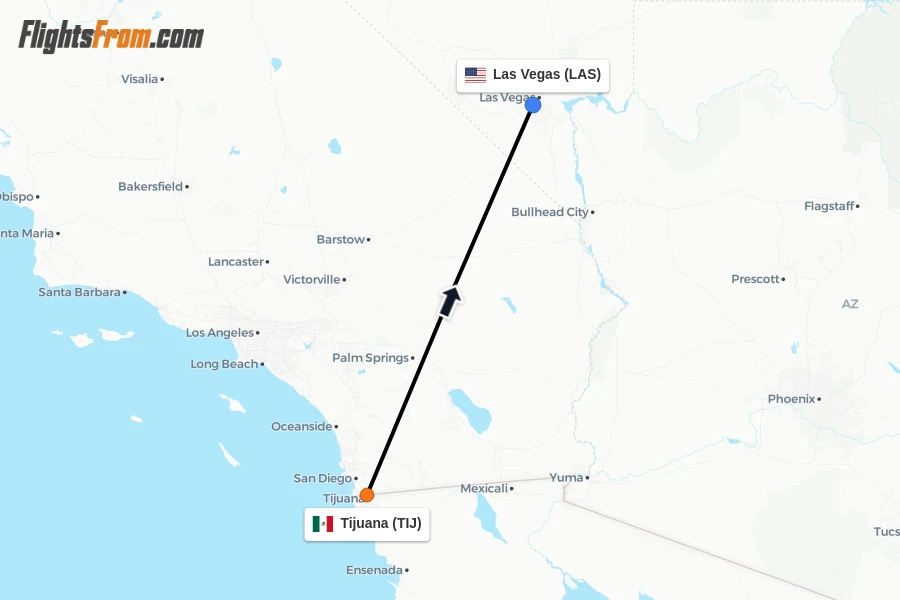 Flights from Tijuana to Las Vegas route map