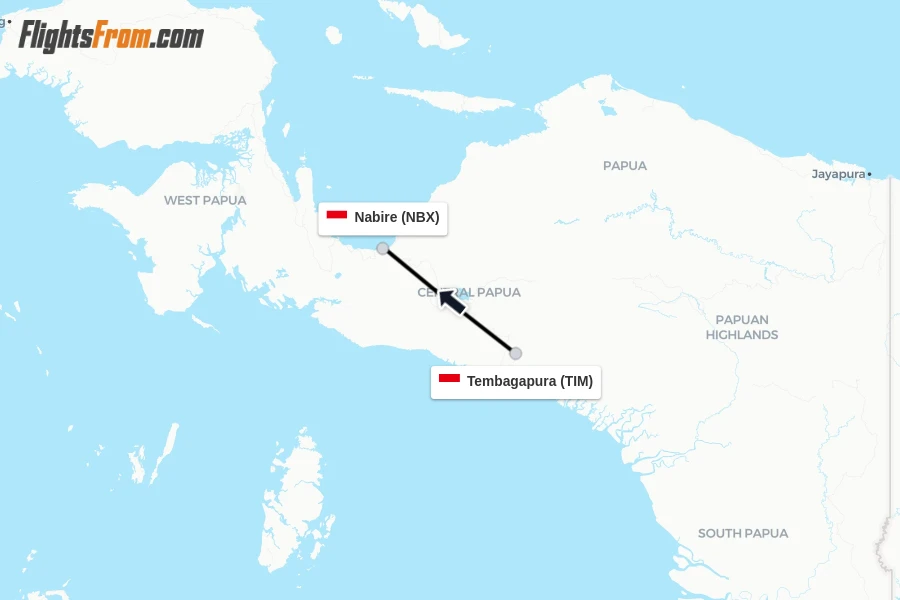 Flights from Tembagapura to Nabire route map