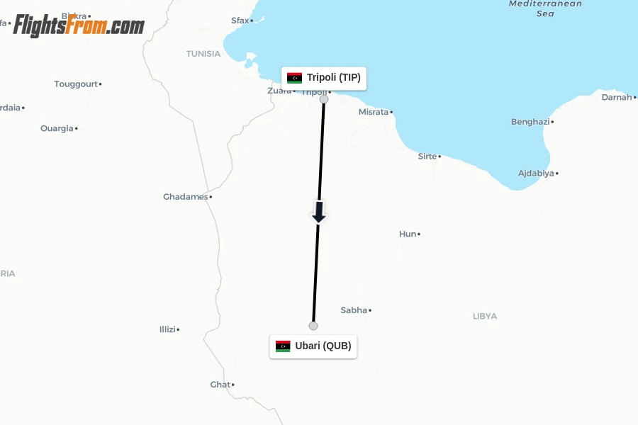 Direct (non-stop) flights from Tripoli to Ubari - schedules ...