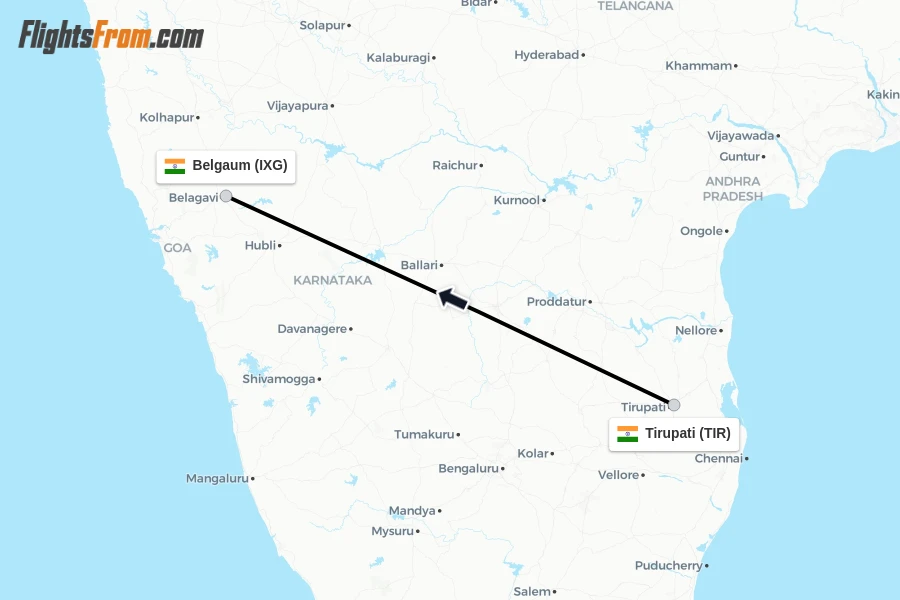 Flights from Tirupati to Belgaum route map