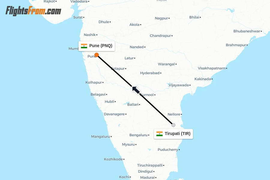 Flights from Tirupati to Pune route map