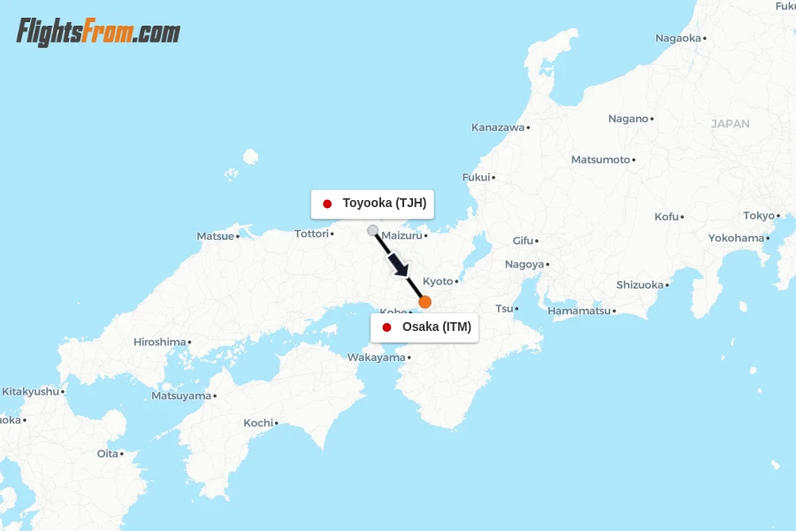 Flights from Toyooka to Osaka route map
