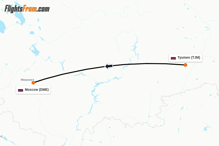 Flights from Tyumen to Moscow route map