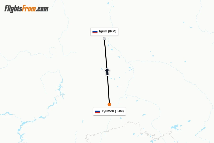 Flights from Tyumen to Igrim route map