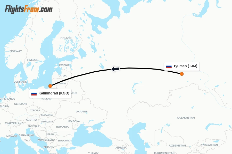 Flights from Tyumen to Kaliningrad route map