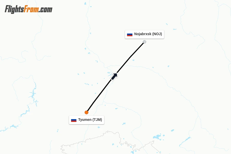Flights from Tyumen to Nojabrxsk route map