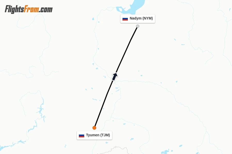 Flights from Tyumen to Nadym route map