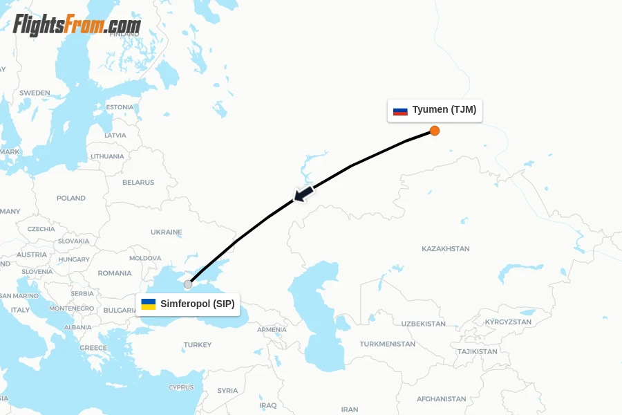 Flights from Tyumen to Simferopol route map