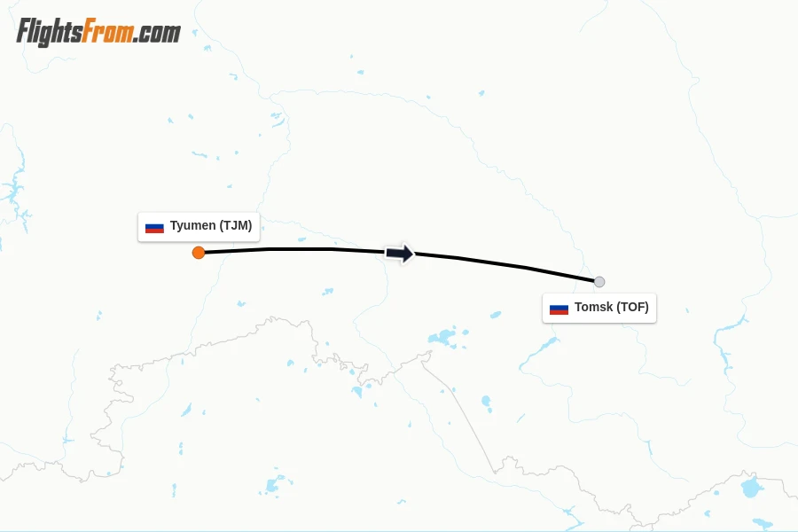 Flights from Tyumen to Tomsk route map
