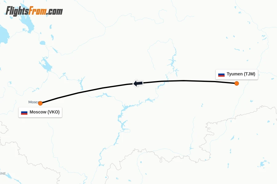 Flights from Tyumen to Moscow route map