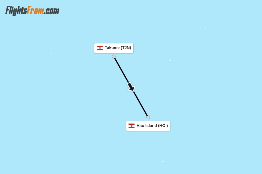 Flights from Takume to Hao Island route map