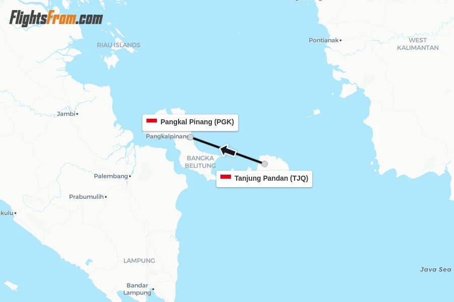 Flights from Tanjung Pandan to Pangkal Pinang route map