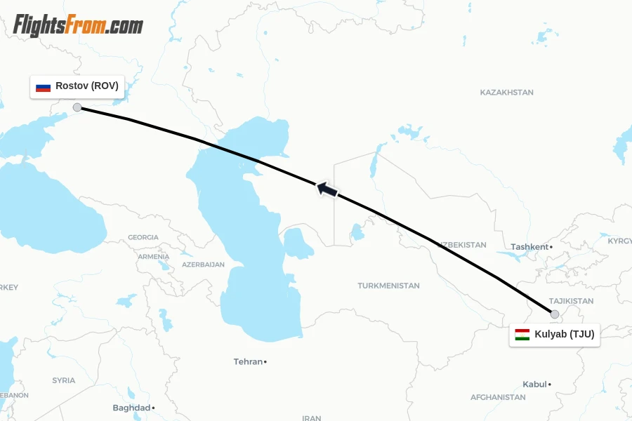 Flights from Kulyab to Rostov route map