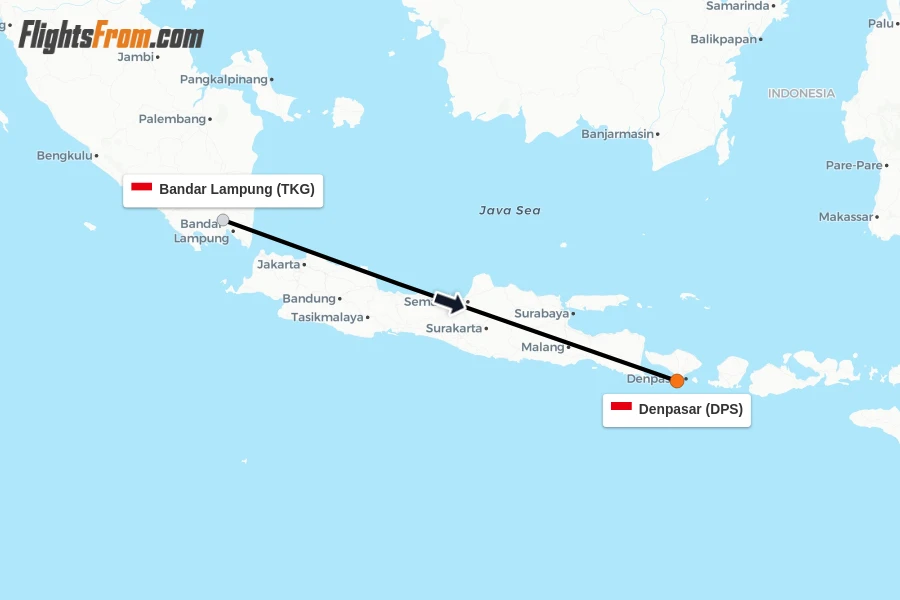 Flights from Bandar Lampung to Denpasar route map