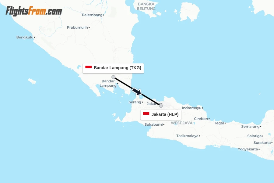 Flights from Bandar Lampung to Jakarta route map