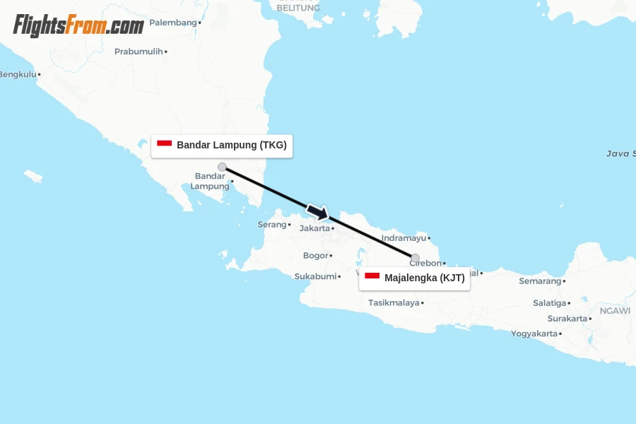Flights from Bandar Lampung to Majalengka route map