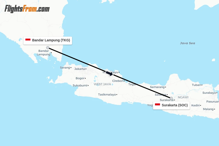 Flights from Bandar Lampung to Surakarta route map