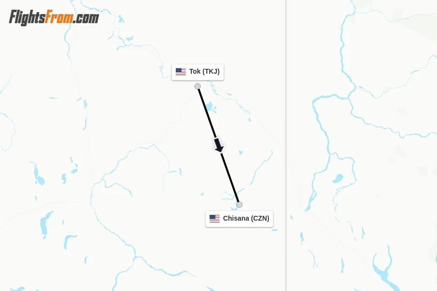 Flights from Tok to Chisana route map