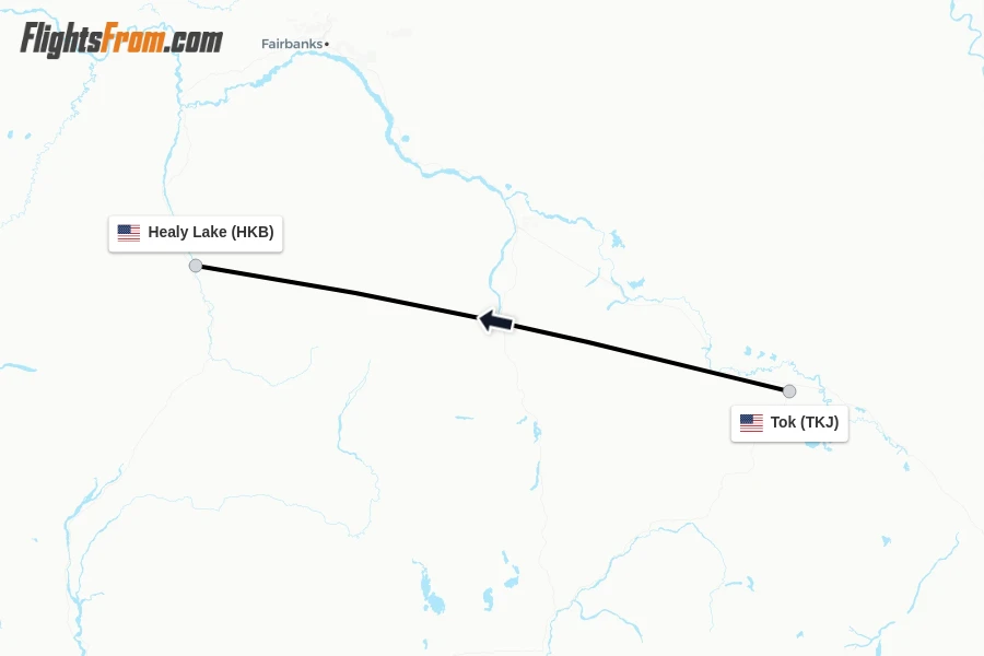 Flights from Tok to Healy Lake route map
