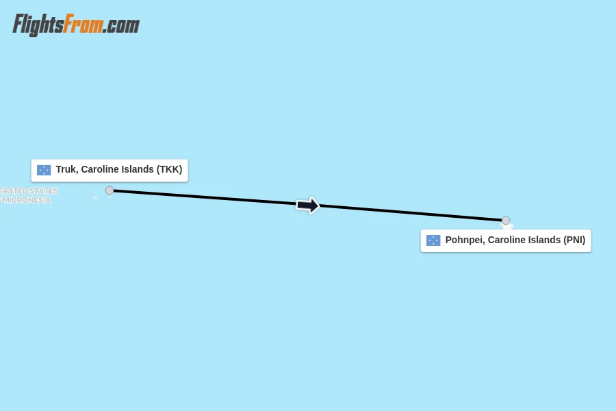 Flights from Truk, Caroline Islands to Pohnpei, Caroline Islands route map