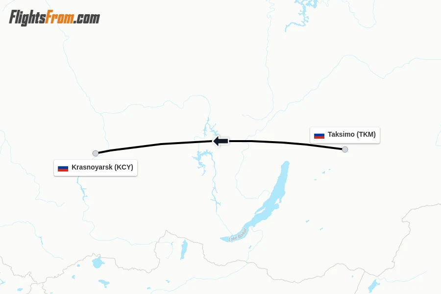 Flights from Taksimo to Krasnoyarsk route map