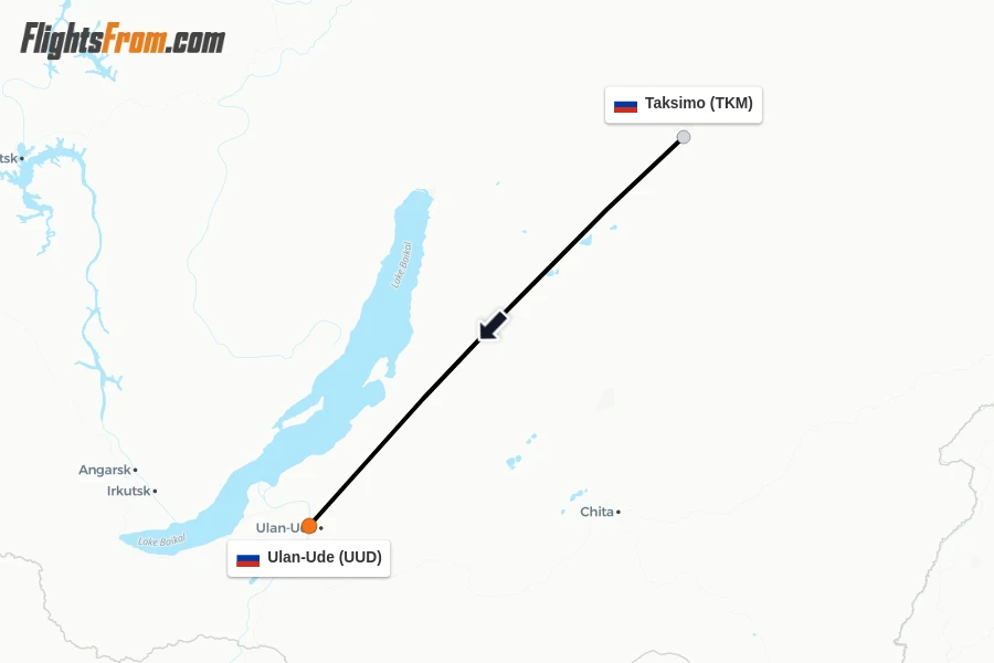 Flights from Taksimo to Ulan-Ude route map