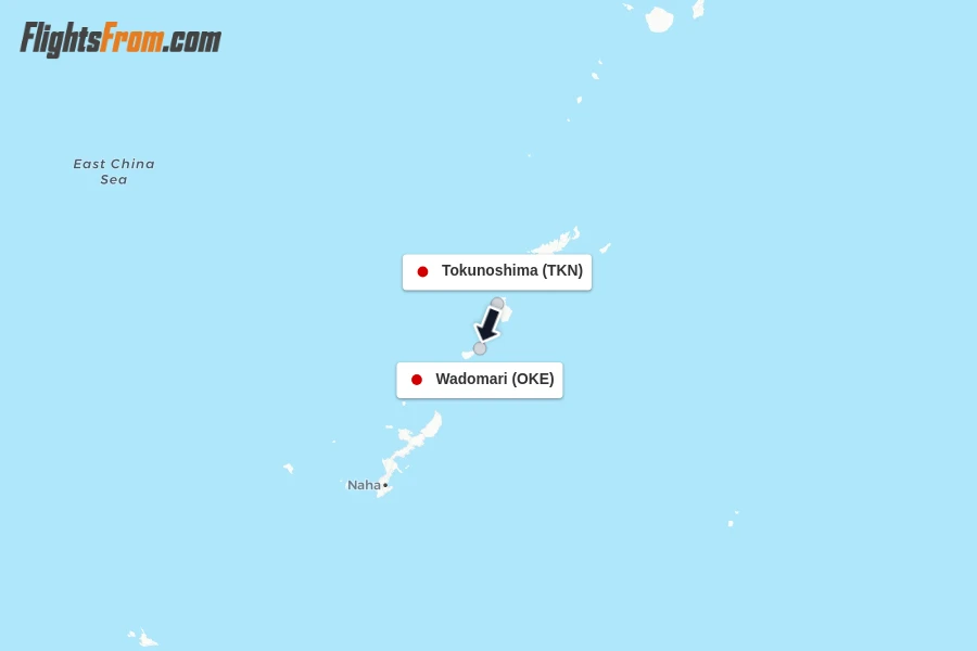 Flights from Tokunoshima to Wadomari route map