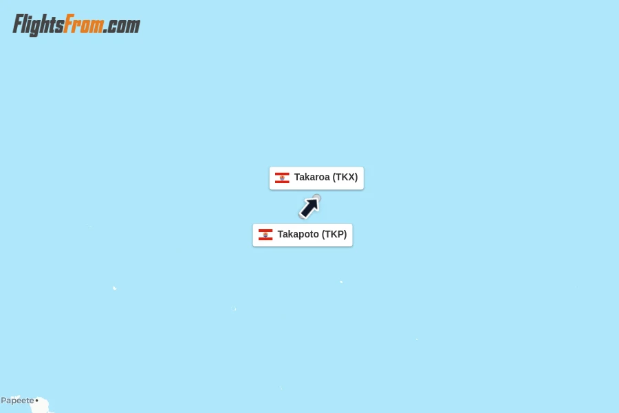Flights from Takapoto to Takaroa route map
