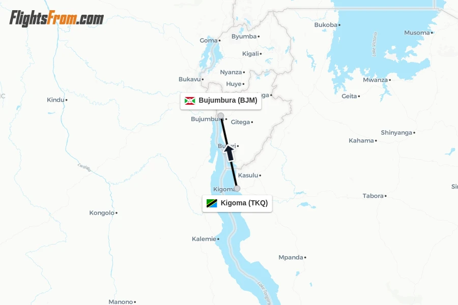 Flights from Kigoma to Bujumbura route map
