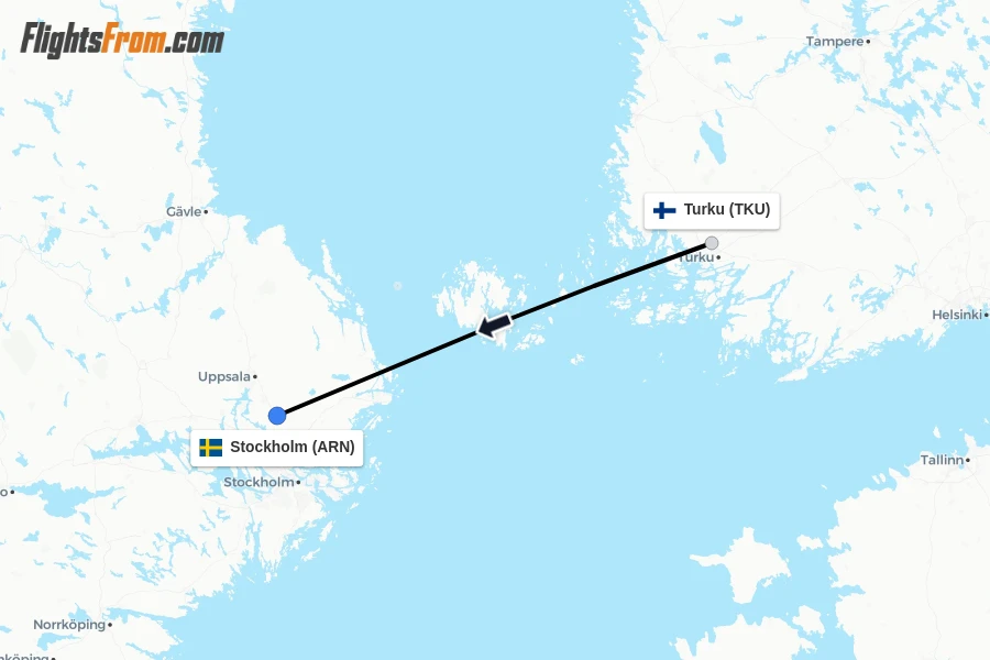 Flights from Turku to Stockholm route map