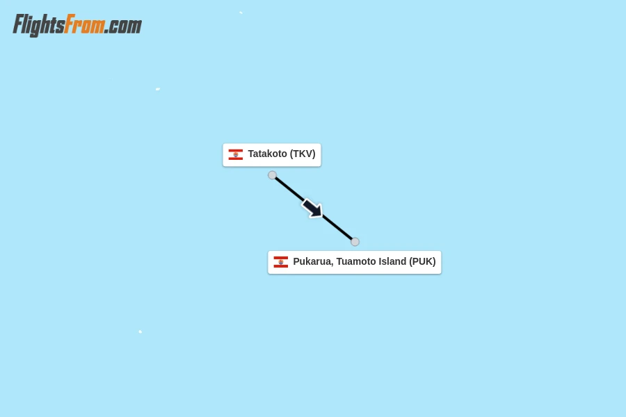 Flights from Tatakoto to Pukarua, Tuamoto Island route map