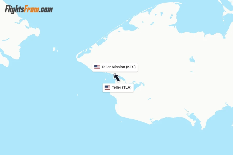Flights from Teller to Teller Mission route map