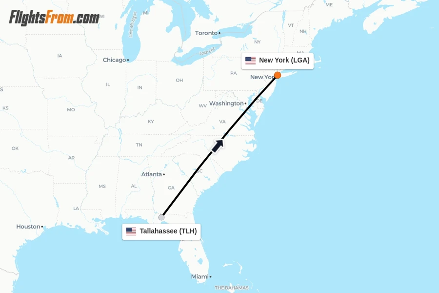 Flights from Tallahassee to New York route map