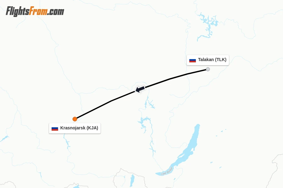 Flights from Talakan to Krasnojarsk route map