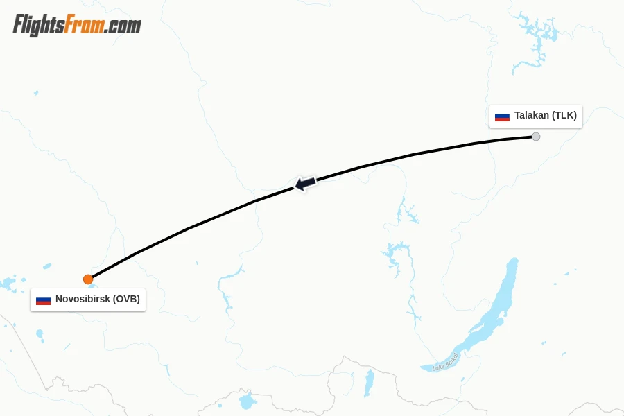 Flights from Talakan to Novosibirsk route map