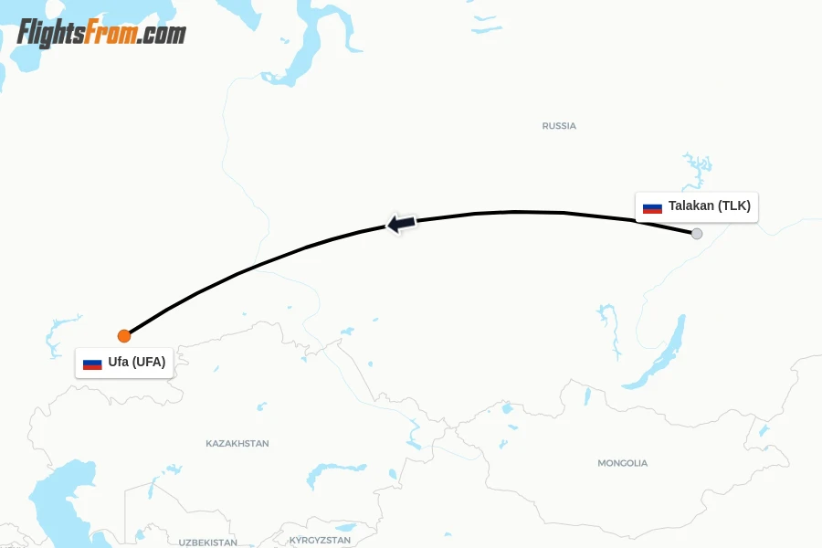 Flights from Talakan to Ufa route map