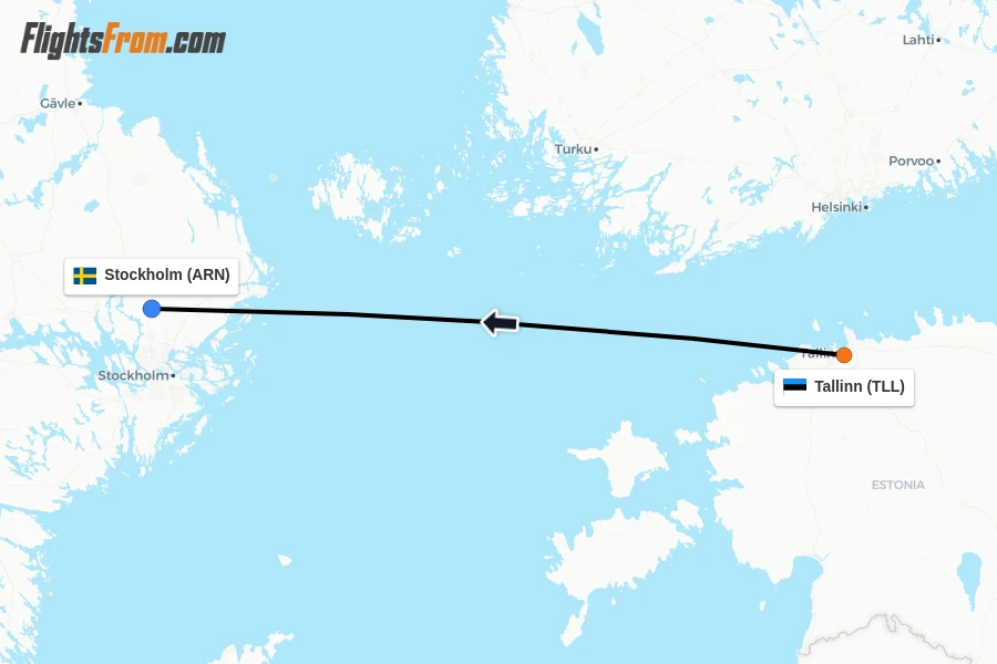 Flights from Tallinn to Stockholm route map