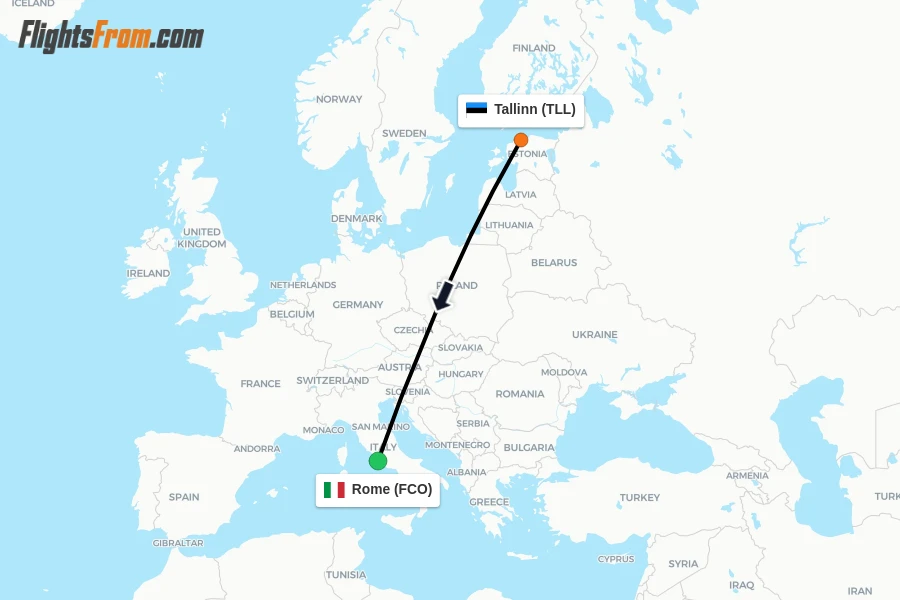 Flights from Tallinn to Rome route map