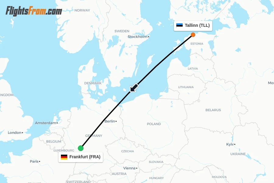 Flights from Tallinn to Frankfurt route map