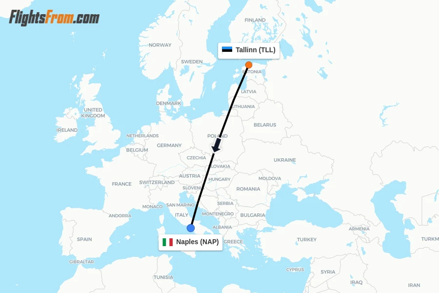 Flights from Tallinn to Naples route map