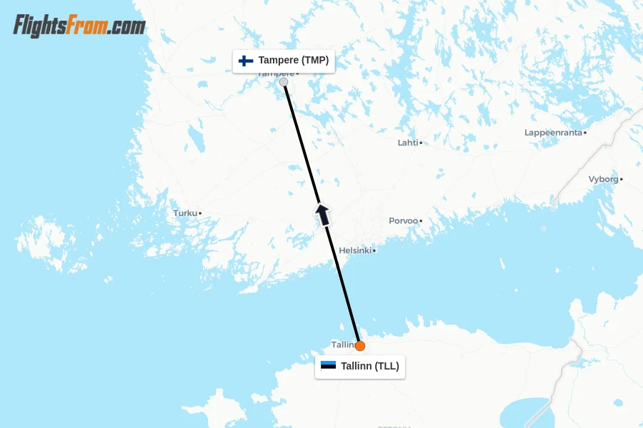 Flights from Tallinn to Tampere route map