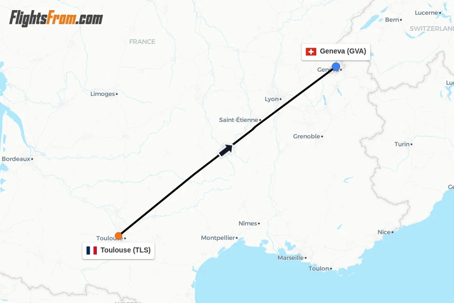 Flights from Toulouse to Geneva route map