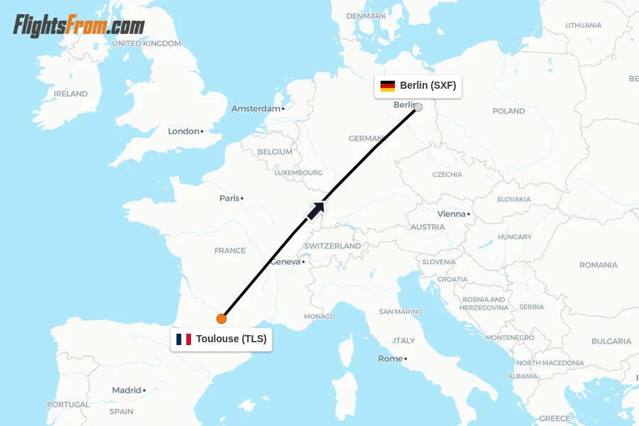 Flights from Toulouse to Berlin route map
