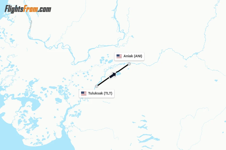 Flights from Tuluksak to Aniak route map