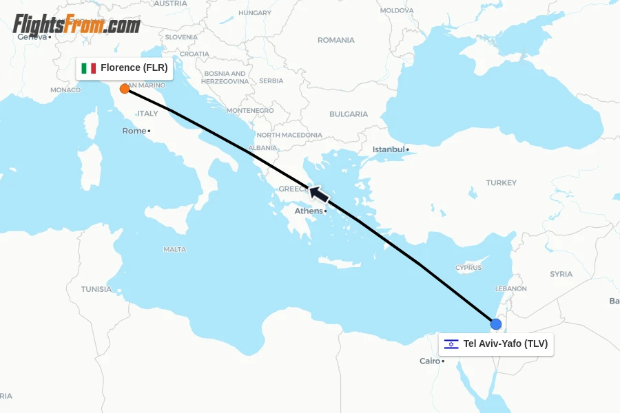 Flights from Tel Aviv-Yafo to Florence route map